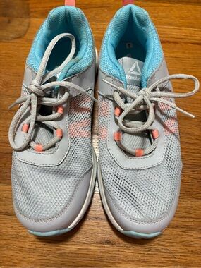 Reebok Women’s Light Gray & Teal Sneakers with Coral Details